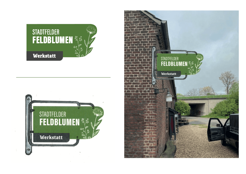 Werkstattschild für Dörkes Stadtfelder Feldblumen in der Anwendungsansicht